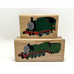 Thomas the Tank Engine Percy And Henry Rubber Stamps Wood Mount Green Train 1998